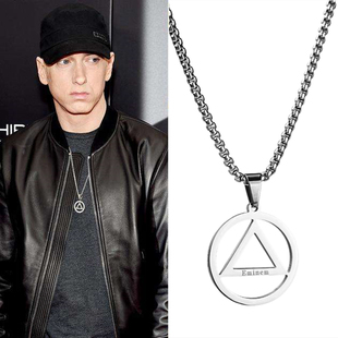 Eminem反E阿姆三角圆吊坠 原创设计男女嘻哈钛钢项链个性情侣饰品