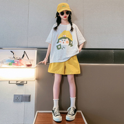 女童夏季短袖短裤运动服套装，中大童时髦洋气夏款儿童韩版休闲夏装