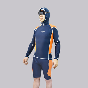 泳衣男士分体带帽弹力长袖，长裤温泉沙滩冲浪防晒防水母衣潜水服