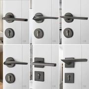 门锁室内卧室房门锁，现代家用锁具磁吸静音门把手，分体黑灰色木门锁