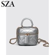 SZA时尚菱格链条银色包包女迷你小包小香风单肩斜挎包手提盒子包