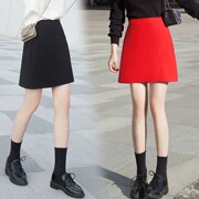 黑色职业西装半身裙秋季2023女士，高腰显瘦通勤红色包臀裙a字裙