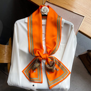 法式复古橙色丝巾小长条女领巾，百搭职业西装衬衣装饰护颈围巾飘带