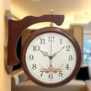 欧式实木双面挂钟客厅创意两面，钟表美式田园，欧式现代静音石英钟