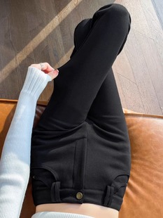 黑色加绒加厚西装裤女秋冬季2023弹力修身高腰显瘦微喇叭裤子