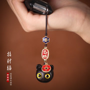 天然黑檀木招财猫手机挂件可爱卡通中国风紫檀木猫咪头汽车钥匙链