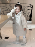 yfy冬季女童长款加厚棉服棉衣米色，连帽羊羔毛双面(毛双面)穿儿童外套风衣