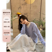 LUHR 韩版蓝紫色镂空针织开衫女2024春季宽松显瘦上衣外套