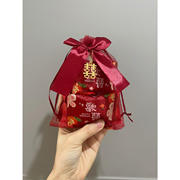 个喜庆糖果袋结婚喜糖袋，瓜子巧克力中式蝴蝶结酒红网纱袋