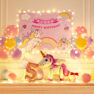 小马宝莉主题气球场景，装饰女宝宝2岁女孩网红生日派对背景墙布置5