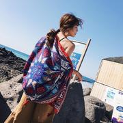 夏季棉麻红色图腾民族风围巾 旅游海边度假防晒披肩丝巾沙滩巾女