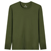 纯棉长袖t恤男基础款纯色，秋季打底衫，宽松内搭薄款圆领上衣军绿色