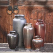 中式花艺陶瓷柳瓶传统插花器皿复古大花瓶干花直筒瓶客厅装饰摆件