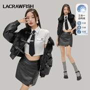 LA CRAWFISH韩系名媛千金可拆袖两穿白鸭绒环保皮草羽绒服女外套