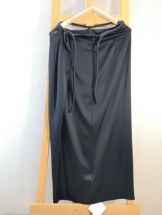 T156醋酸黑色设计感开叉拉链半身裙长裙百搭通勤女装设计师款