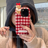 kaia 秋冬红色格子毛绒小熊适用iphone15promax手机壳苹果1513立体卡通14女12创意14promax苹果11保护套