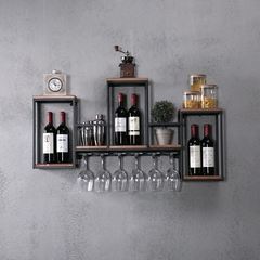 新促欧式铁艺实木酒架壁挂红酒葡萄架创意置物餐厅装饰酒柜酒杯架