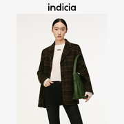 indicia 羊毛格纹毛呢西装外套女格子大衣长袖秋冬时尚标记女装