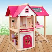 儿童木质仿真过家家玩具房子 女孩公主娃娃屋木制diy城堡双层别墅