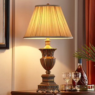 美式复古奢华主卧全铜台灯，纯铜客厅沙发茶几灯，欧式书房卧室床头灯
