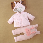 3个月8女婴儿秋冬装6款4女宝宝加厚棉服袄棉衣背带裤两件套装冬季