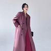 AKSAYA高级感复古气质宽松双排扣紫色中长款西装外套风衣女春秋季