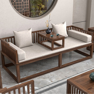 罗汉床实木中式榆木推拉现代简约卧榻伸缩客厅整套沙发茶几椅组合