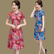 改良版新式祺袍中年妈妈装夏季中长款复古中国风旗袍式连衣裙