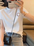 韩国镶钻白色短袖t恤女修身2024夏季洋气纯棉半袖百搭上衣潮