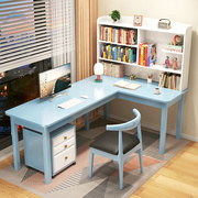 实木转角书桌书架一体桌现代简约家用书房台式电脑桌儿童学习桌椅
