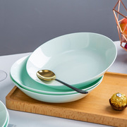 景德镇青瓷餐具盘创意陶瓷色釉盘家用菜盘深汤盘8英寸骨瓷盘子
