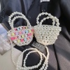 糖果色手工珍珠镂空diy材料包编织串珠珍珠包圆桶包手提包女童