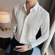 商务绅士绸缎长袖衬衫时尚雅痞型男高端丝滑坠感衬衣白色CXT9P63