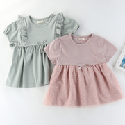 出口日本儿童甜美短袖，t恤女童娃娃衫，蕾丝花边裙式半袖上衣120-140
