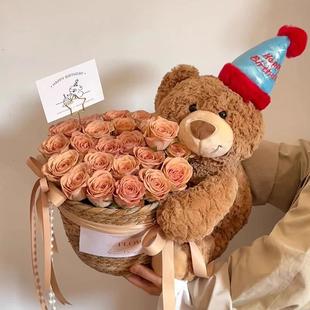 创意生日礼物仪式感实用浪漫表白玫瑰玩偶小熊花束礼盒表白送女生
