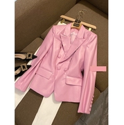 一线品牌女装清货欧货小众设计短外套小个子粉色，皮衣外套西装甜酷