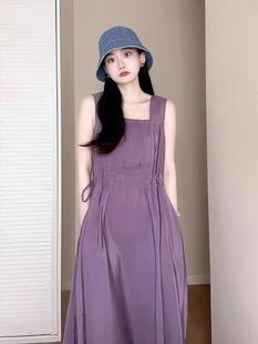 宽松大码胖mm300斤紫色无袖吊带连衣裙女夏季长裙遮肚显瘦背心裙