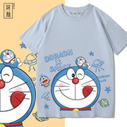 机器猫联名情侣短袖T恤男夏季可爱百搭学生短袖休闲潮ins卡通半袖