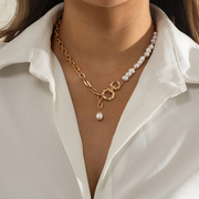 不对称人造异形珍珠项链女 欧美小众设计嘻哈个性短款锁骨链饰品