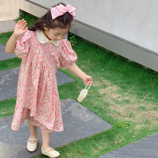 韩国童装女童短袖连衣裙夏装，2024儿童大童夏季碎花，甜美洋气公主裙