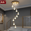 新中式楼梯吊灯旋转楼梯灯实木葫芦吊灯古典高档中国风吊灯具LED