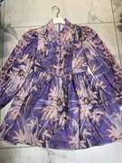 同款蝴蝶结夏季灯笼袖性感印花连衣裙，女潮牌年紫色，单件高腰基本款