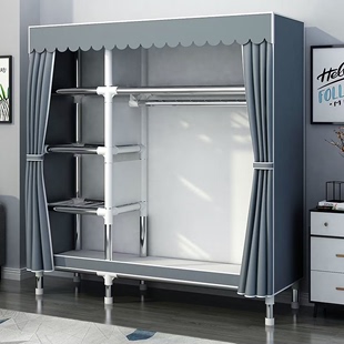 衣柜家用卧室简易组装布衣柜全钢架加粗加厚结实耐用拼装出租房屋