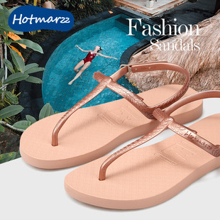 hotmarzz黑玛夹脚凉鞋女款夏季平底软底时尚罗马夹板沙滩凉拖鞋