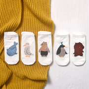 精梳棉袜子男女卡通动物可爱低帮短袜潮流ins日系白色浅口短筒袜