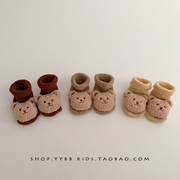 婴儿袜子秋冬季韩系ins加绒保暖防滑袜0-3个月，新生儿宝宝地板长袜