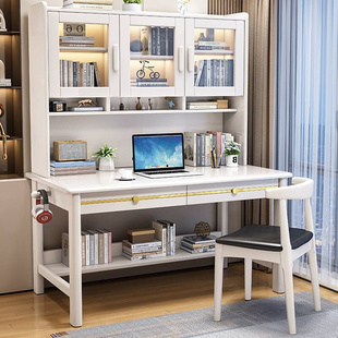 家用轻奢实木办公桌卧室书柜书桌书架组合学生写字桌子书房电脑桌