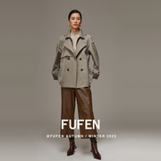 fufen翻领双排，扣短款外套女设计感经典气质时尚风衣fs-19212