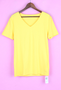 79GDMW235男装品牌折扣夏季V领短袖纯棉橙色T恤衫上衣