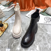 2022日本马丁靴厚底女鞋英伦风年中筒靴子真皮坡跟短